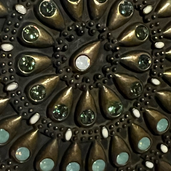 VINTAGE AZTEC STYLE BELT BUCKLE PENDANT /RHINESTONES 3.5 INCH DIAMETER OPAL - Picture 13 of 14